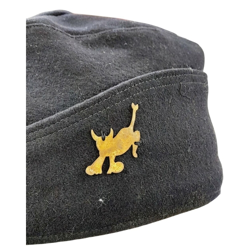 54 - A WW2 German Kriegsmarine Side Cap with U-Boat Flotilla Badge. Makers Marked: Kempel &Leibfried, Ura... 