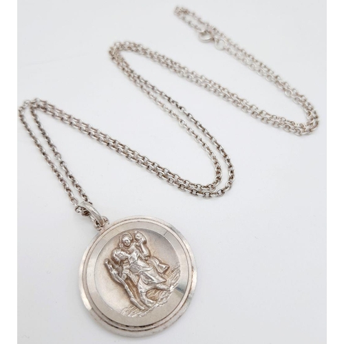 577 - A Relief Detailed, Hallmarked 1975 Silver St.Christopher Pendant Necklace by the Renown Georg Jensen... 