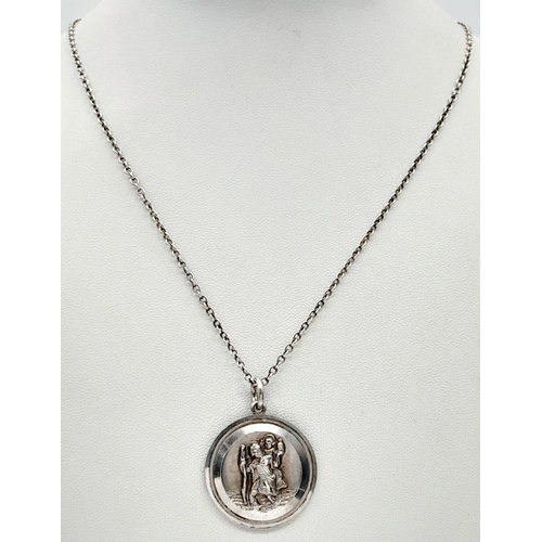 577 - A Relief Detailed, Hallmarked 1975 Silver St.Christopher Pendant Necklace by the Renown Georg Jensen... 