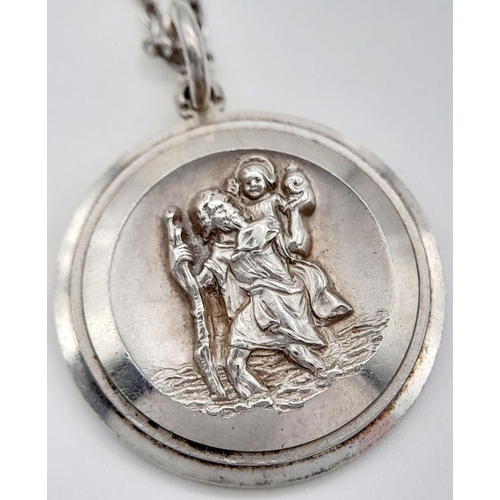 577 - A Relief Detailed, Hallmarked 1975 Silver St.Christopher Pendant Necklace by the Renown Georg Jensen... 