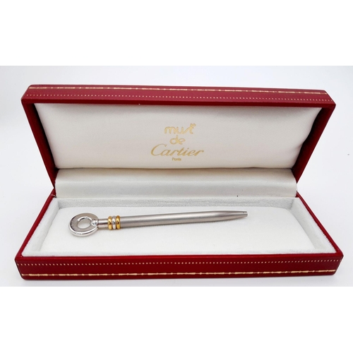 605 - A Cartier Two Tone Mini Bille Ballpoint Pen Complete With box and Papers.