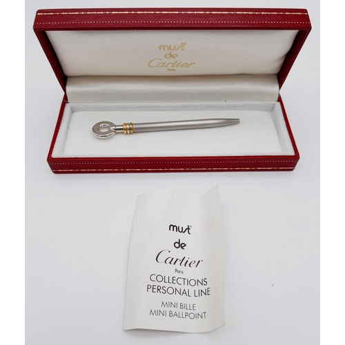 605 - A Cartier Two Tone Mini Bille Ballpoint Pen Complete With box and Papers.