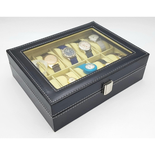 717 - A Ten watch Display Box with Ten  Dress and Fashion Watches Comprising; 1) A Unisex Timex Expedition... 