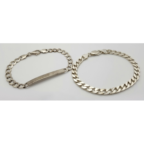 954 - Two Attractive Solid Silver 925 Curb Chain Bracelets, Total weight: 25.4 grams, 19cm and 20.5cm. Bot... 