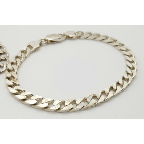 954 - Two Attractive Solid Silver 925 Curb Chain Bracelets, Total weight: 25.4 grams, 19cm and 20.5cm. Bot... 