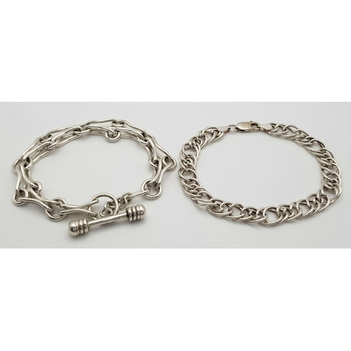 961 - Two Elegant Solid Silver 925 Bracelets, Total weight: 37.4 grams, Both 20cm. In excellent condition.