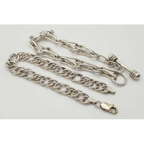 961 - Two Elegant Solid Silver 925 Bracelets, Total weight: 37.4 grams, Both 20cm. In excellent condition.