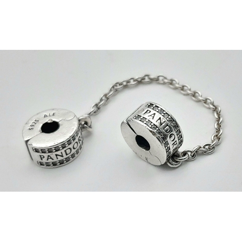 965 - A PANDORA STERLING SILVER STONE SET SAFETY CHAIN 6.5G TOTAL WEIGHT, 6CM LENGTH. Ref: SC 7114