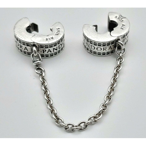 965 - A PANDORA STERLING SILVER STONE SET SAFETY CHAIN 6.5G TOTAL WEIGHT, 6CM LENGTH. Ref: SC 7114