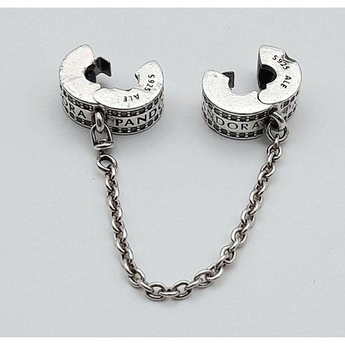 965 - A PANDORA STERLING SILVER STONE SET SAFETY CHAIN 6.5G TOTAL WEIGHT, 6CM LENGTH. Ref: SC 7114