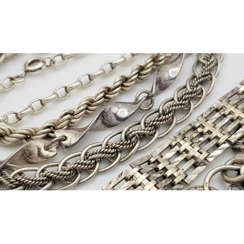 968 - Five Solid Silver 925 Bracelets, Various Styles, Total weight: 39 grams, All approx. 19cm. All in ve... 