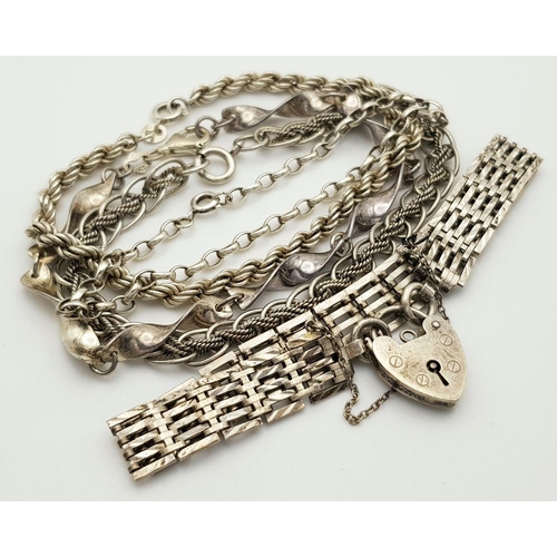 968 - Five Solid Silver 925 Bracelets, Various Styles, Total weight: 39 grams, All approx. 19cm. All in ve... 