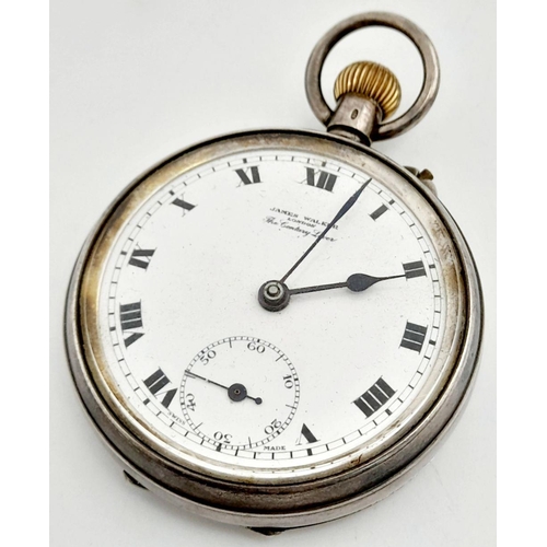 112 - Antique SILVER POCKET WATCH. Case hallmarked for William Henry Sparrow, London 1925.Face Showing Jam... 