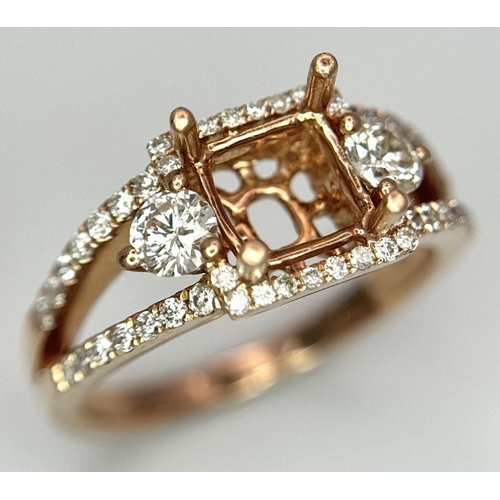 176 - A 14K ROSE GOLD DIAMOND SET RING MOUNT. READY TO HOLD YOUR DREAM CENTRE STONE 0.90CT PRINCESS CUT.  ... 