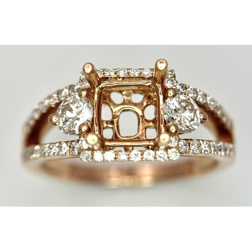 176 - A 14K ROSE GOLD DIAMOND SET RING MOUNT. READY TO HOLD YOUR DREAM CENTRE STONE 0.90CT PRINCESS CUT.  ... 