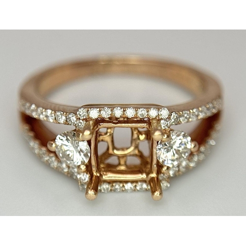 176 - A 14K ROSE GOLD DIAMOND SET RING MOUNT. READY TO HOLD YOUR DREAM CENTRE STONE 0.90CT PRINCESS CUT.  ... 