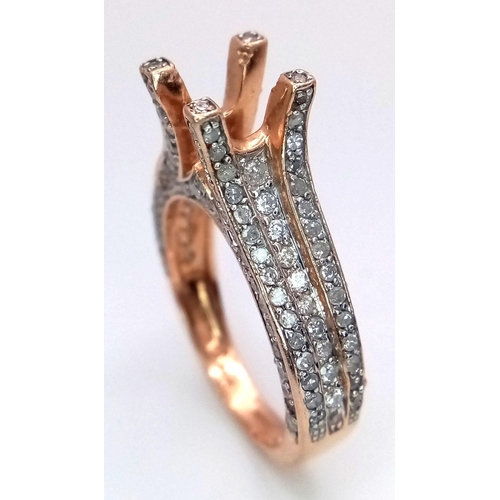 183 - A 14K ROSE GOLD DIAMOND SET RING MOUNT. 1CTW, 5.3G, SIZE N. READY TO HOLD YOUR DREAM CENTRE STONE 0.... 