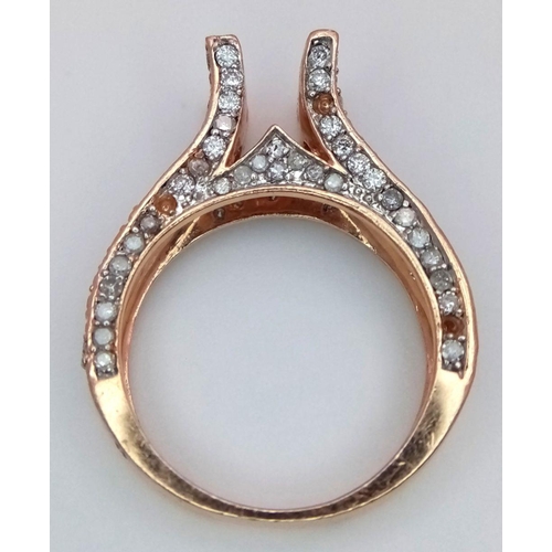 183 - A 14K ROSE GOLD DIAMOND SET RING MOUNT. 1CTW, 5.3G, SIZE N. READY TO HOLD YOUR DREAM CENTRE STONE 0.... 