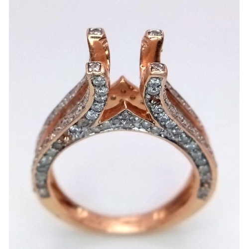 183 - A 14K ROSE GOLD DIAMOND SET RING MOUNT. 1CTW, 5.3G, SIZE N. READY TO HOLD YOUR DREAM CENTRE STONE 0.... 