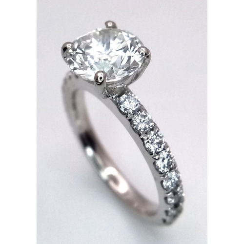 20 - A PLATINUM LAB GROWN DIAMOND SOLITAIRE RING WITH LAB GROWN DIAMOND SHOULDERS. 2.05CT, COLOUR F, CLAR... 