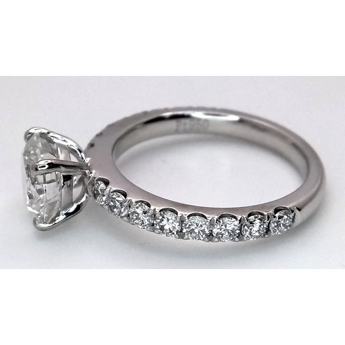 20 - A PLATINUM LAB GROWN DIAMOND SOLITAIRE RING WITH LAB GROWN DIAMOND SHOULDERS. 2.05CT, COLOUR F, CLAR... 