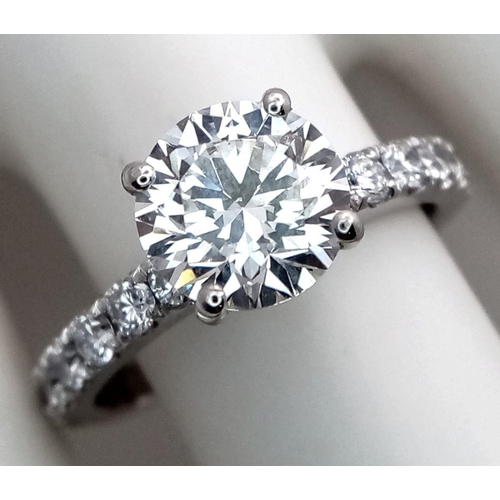 20 - A PLATINUM LAB GROWN DIAMOND SOLITAIRE RING WITH LAB GROWN DIAMOND SHOULDERS. 2.05CT, COLOUR F, CLAR... 