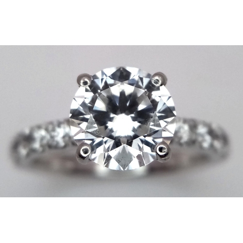 20 - A PLATINUM LAB GROWN DIAMOND SOLITAIRE RING WITH LAB GROWN DIAMOND SHOULDERS. 2.05CT, COLOUR F, CLAR... 