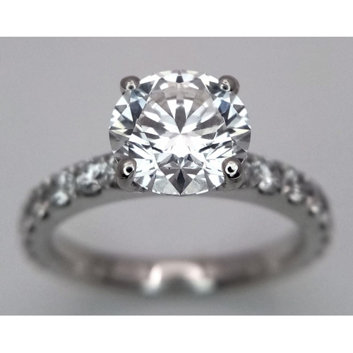 20 - A PLATINUM LAB GROWN DIAMOND SOLITAIRE RING WITH LAB GROWN DIAMOND SHOULDERS. 2.05CT, COLOUR F, CLAR... 