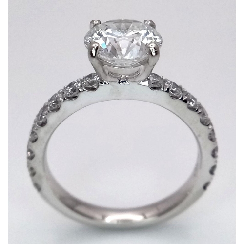 20 - A PLATINUM LAB GROWN DIAMOND SOLITAIRE RING WITH LAB GROWN DIAMOND SHOULDERS. 2.05CT, COLOUR F, CLAR... 