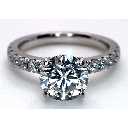 20 - A PLATINUM LAB GROWN DIAMOND SOLITAIRE RING WITH LAB GROWN DIAMOND SHOULDERS. 2.05CT, COLOUR F, CLAR... 