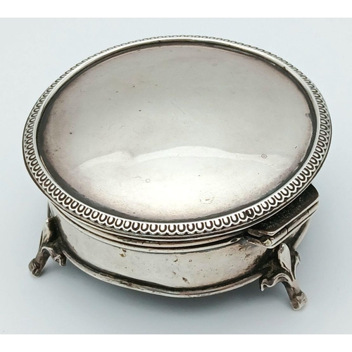 224 - Antique SILVER RING/TRINKET BOX. Hallmark for Adie Bros, Birmingham 1925. Circular shape with Gadroo... 