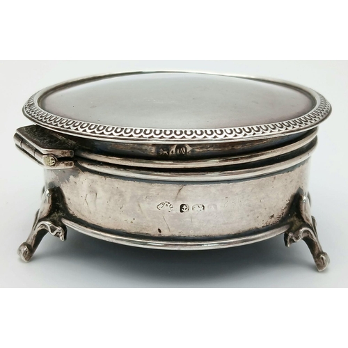 224 - Antique SILVER RING/TRINKET BOX. Hallmark for Adie Bros, Birmingham 1925. Circular shape with Gadroo... 