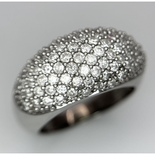 226 - A STUNNING WHITE GOLD 9K GOLD DIAMOND PAVE DRESS RING - 2 CTW (APPROX) OF BRIGHT CUT DIAMONDS. HEAVY... 