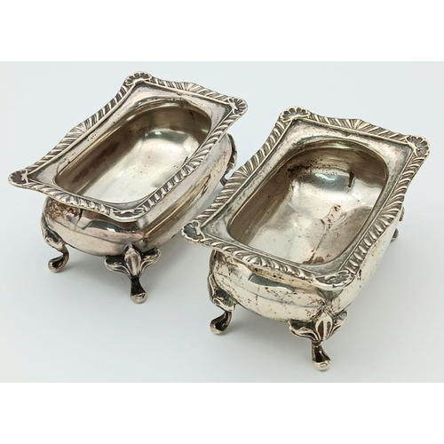 238 - An impressive pair of Antique SILVER SALT DISHES. Made by Henry Matthews in Birmingham 1912. Rectang... 