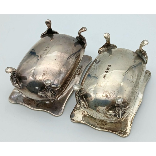 238 - An impressive pair of Antique SILVER SALT DISHES. Made by Henry Matthews in Birmingham 1912. Rectang... 