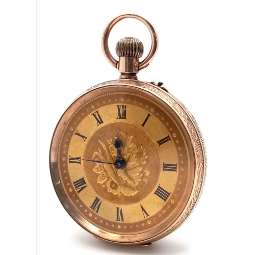 24 - A BEAUTIFULLY DECORATIVE 9K GOLD LADIES POCKET WATCH PRESENTED TO MISS CHARLOTTE COUTTS IN 1918 IN V... 