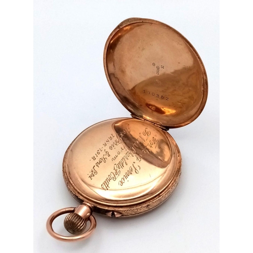 24 - A BEAUTIFULLY DECORATIVE 9K GOLD LADIES POCKET WATCH PRESENTED TO MISS CHARLOTTE COUTTS IN 1918 IN V... 