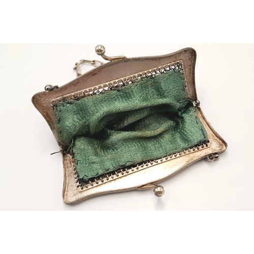 245 - Vintage SILVER MESH EVENING BAG/PURSE . Silk lined with silver plated fittings. Some signs of wear.a... 