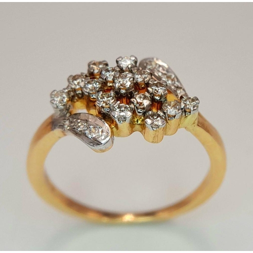 246 - A 18k yellow gold diamond cluster ring, 0.20ct diamond weight, 3.3g total weight, size L. Ref: 4274H