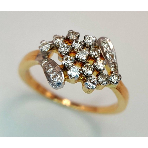 246 - A 18k yellow gold diamond cluster ring, 0.20ct diamond weight, 3.3g total weight, size L. Ref: 4274H