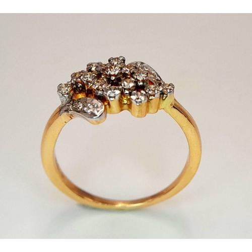 246 - A 18k yellow gold diamond cluster ring, 0.20ct diamond weight, 3.3g total weight, size L. Ref: 4274H