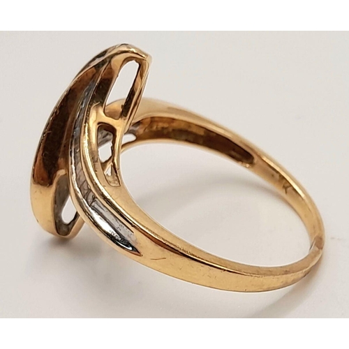 274 - A 14k yellow gold diamond twist ring, 0.14ct diamond weight, 3.8g total weight, size O. Ref: 8570H