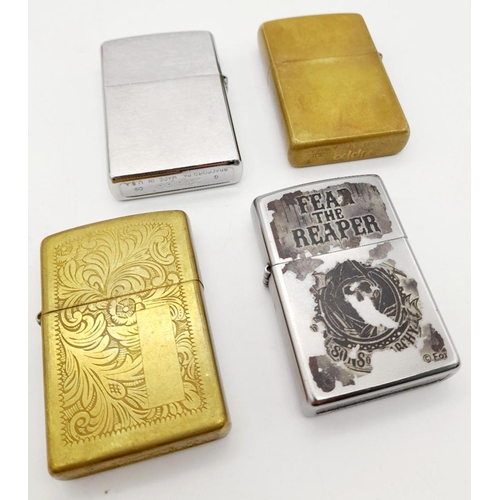 336 - Vintage selection of ZIPPO LIGHTERS. To include Venetian (fine condition), Stainless steel chrome fi... 