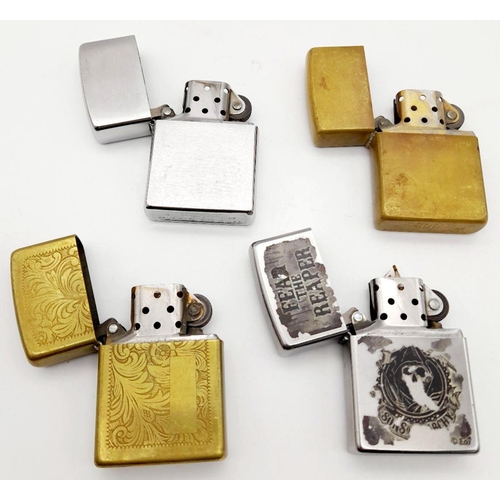 336 - Vintage selection of ZIPPO LIGHTERS. To include Venetian (fine condition), Stainless steel chrome fi... 