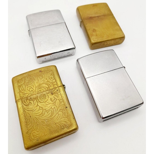 336 - Vintage selection of ZIPPO LIGHTERS. To include Venetian (fine condition), Stainless steel chrome fi... 