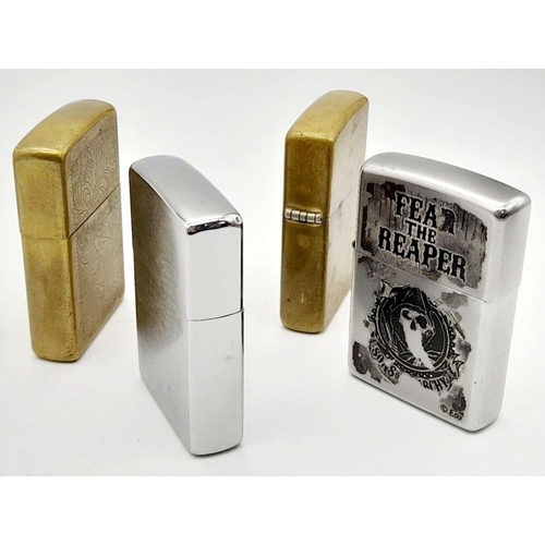 336 - Vintage selection of ZIPPO LIGHTERS. To include Venetian (fine condition), Stainless steel chrome fi... 