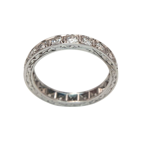 37 - AN 18K WHITE GOLD DIAMOND SET FULL ETERNITY RING. 0.90CTW, 3.3G, SIZE K 1/2. Ref: A/S 1173