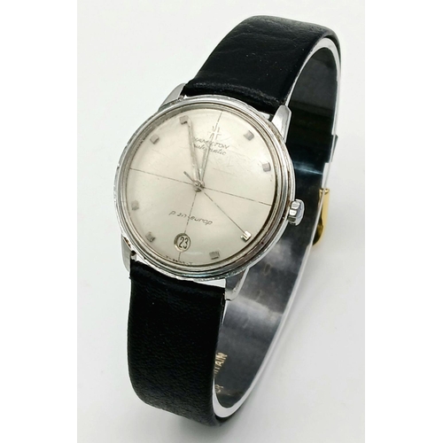 378 - Gentleman’s vintage HAMILTON AUTOMATIC WRISTWATCH. ‘Pan-europ’ model with second hand and Date windo... 