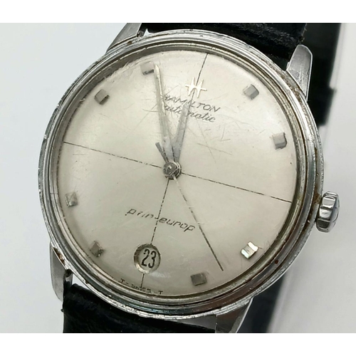 378 - Gentleman’s vintage HAMILTON AUTOMATIC WRISTWATCH. ‘Pan-europ’ model with second hand and Date windo... 