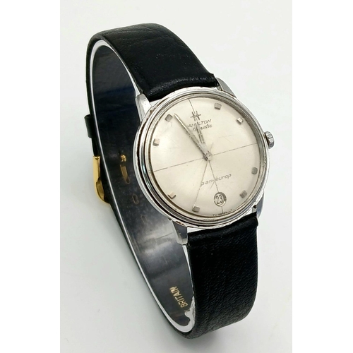 378 - Gentleman’s vintage HAMILTON AUTOMATIC WRISTWATCH. ‘Pan-europ’ model with second hand and Date windo... 